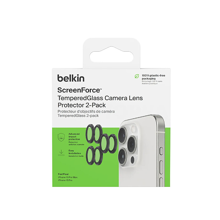 Belkin Lot de 2 Protection Caméra pour iPhone 15 / 15 Pro Max Anti-rayures Transparent pas cher