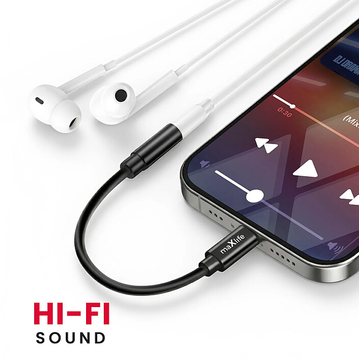 Maxlife Adaptateur Audio Jack 3.5mm Femelle vers Lightning Mâle Compact 13.5cm Noir pas cher