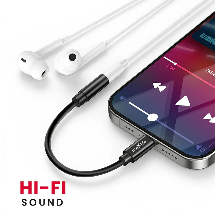 Maxlife Adaptateur Audio Jack 3.5mm Femelle vers USB-C Mâle Compact 13.5cm Noir pas cher