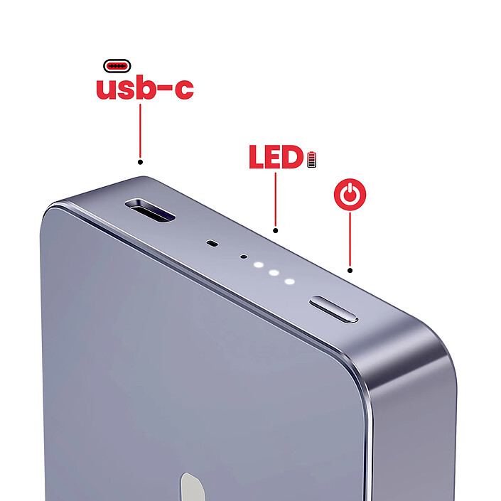 Avis Swissten PowerBank MagSafe Slim Qi2 15W 10000mAh avec Charge USB-C PD 20W Gris