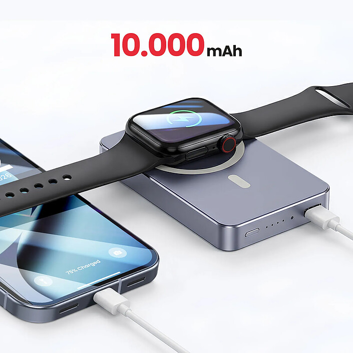 Swissten PowerBank MagSafe Slim Qi2 15W 10000mAh avec Charge USB-C PD 20W Gris pas cher
