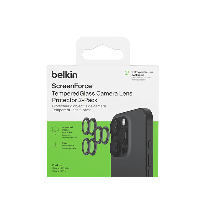 Belkin Lot de 2 Protection Caméra pour iPhone 16 / 16 Pro Max Anti-rayures Transparent pas cher