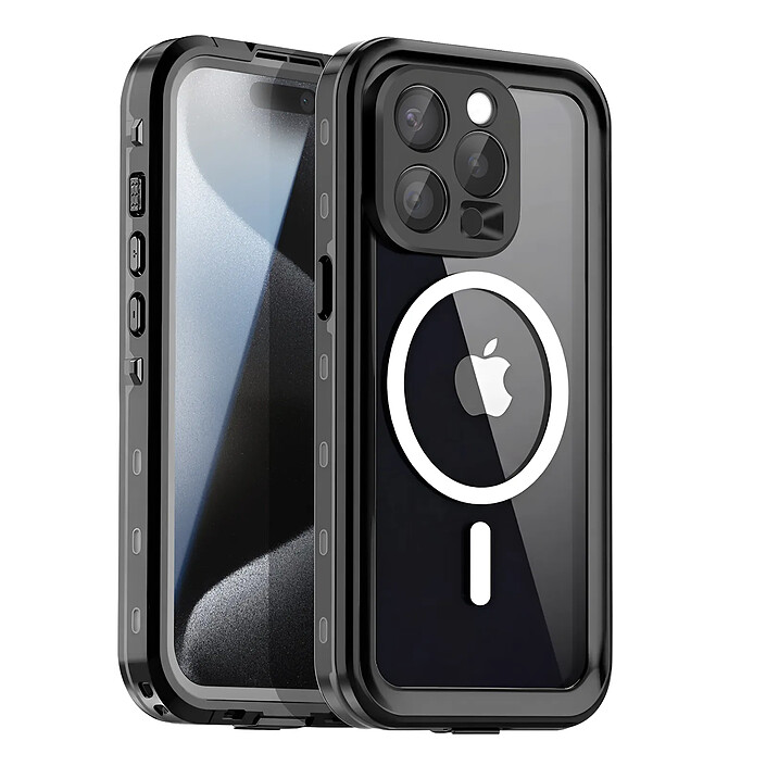 Shellbox Coque Intégrale 360° pour iPhone 15 Pro Max Compatible MagSafe Étanche IP68 Noir