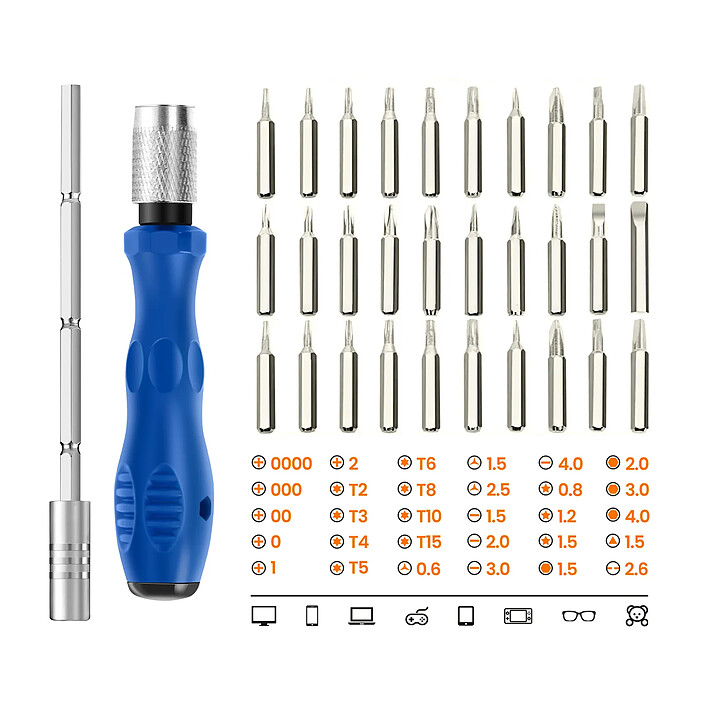 Avis Max excell Kit Tournevis 32 en 1 Multi Appareils Aimanté Précis avec Poignée Antidérapant Bleu