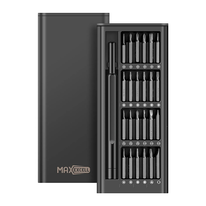 Max excell Kit Tournevis Magnétiques Précision 25 en 1 pour Réparation Électronique Noir