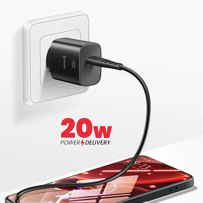 Acheter Swissten Chargeur Secteur USB-C GaN 20W Power Delivery avec Protection Intégré Noir