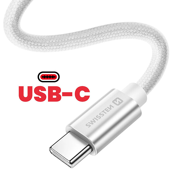Swissten Câble USB-C vers USB-C 3m 60W Universel Charge et Transfert Rapide Argent pas cher