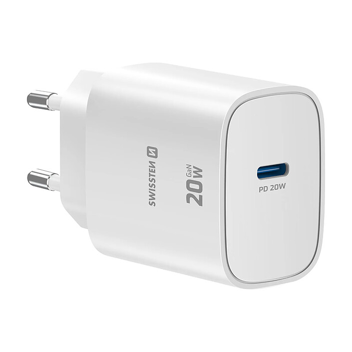 Swissten Chargeur Secteur USB-C GaN 20W Power Delivery avec Protection Intégré Blanc