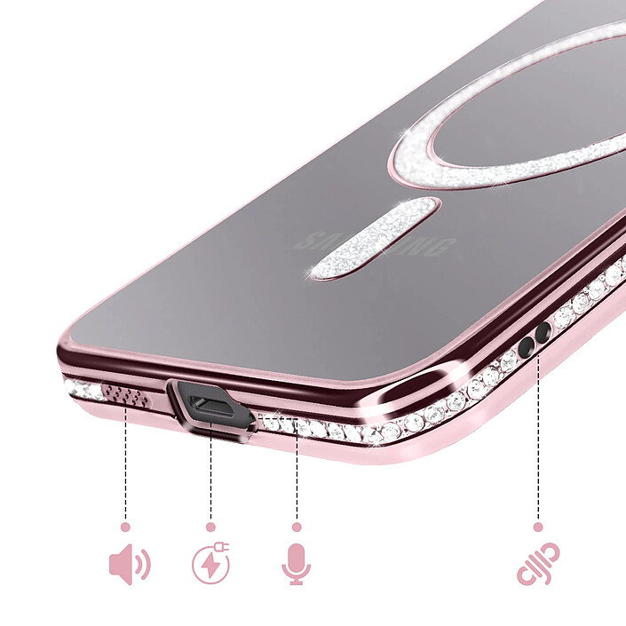 Acheter Avizar Coque pour Galaxy A57 Compatible Charge Qi avec Contour Diamant Strassé