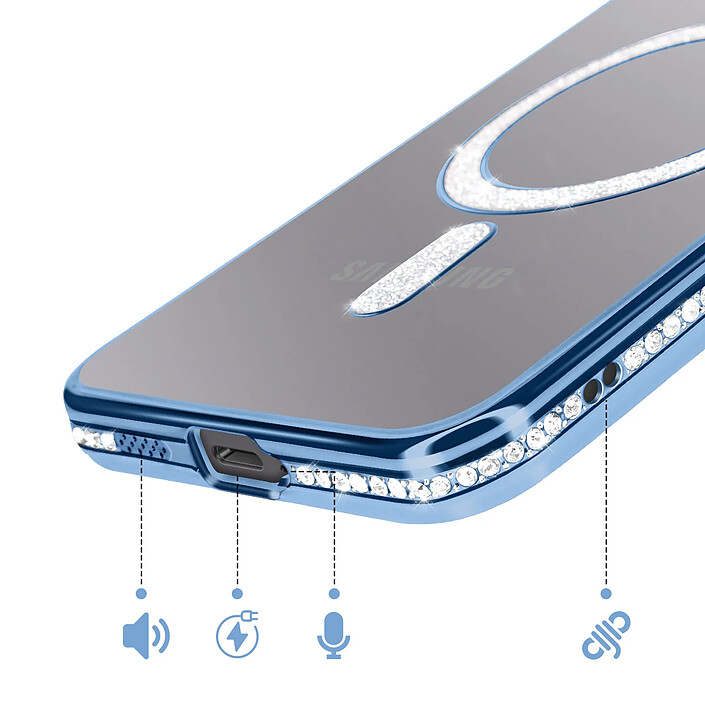Acheter Avizar Coque pour Galaxy A57 Compatible Charge Qi avec Contour Diamant Strassé