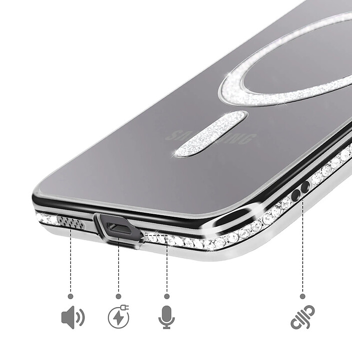 Acheter Avizar Coque pour Galaxy A57 Compatible Charge Qi avec Contour Diamant Strassé