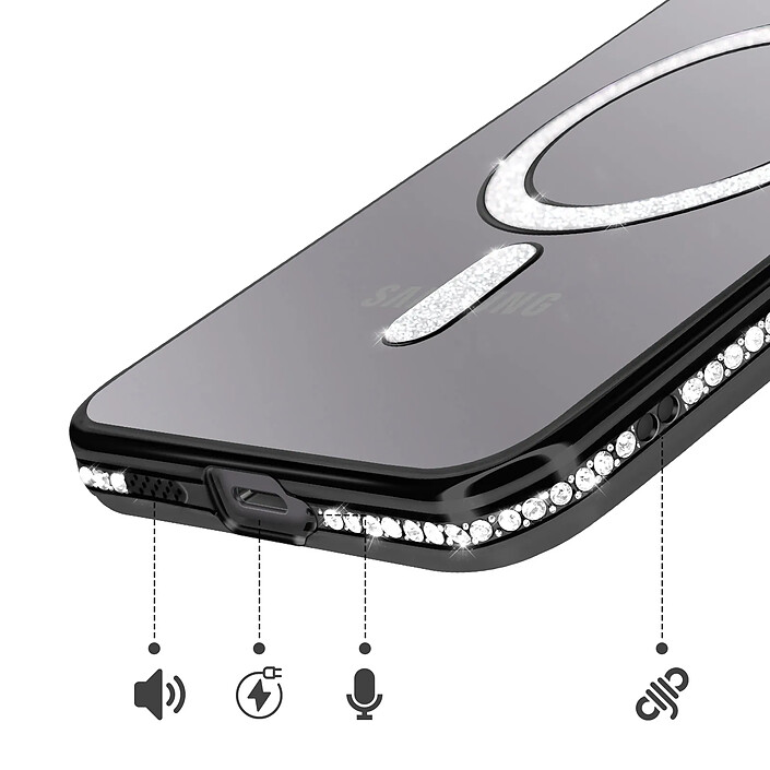 Acheter Avizar Coque pour Galaxy A57 Compatible Charge Qi avec Contour Diamant Strassé