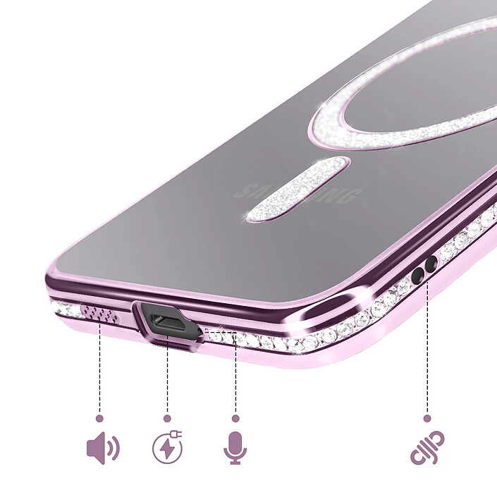 Acheter Avizar Coque pour Galaxy A57 Compatible Charge Qi avec Contour Diamant Strassé