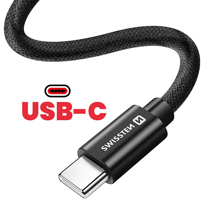 Swissten Mini Câble USB-C vers USB-C 20 Cm 60W Universel Charge et Transfert Rapide Noir pas cher