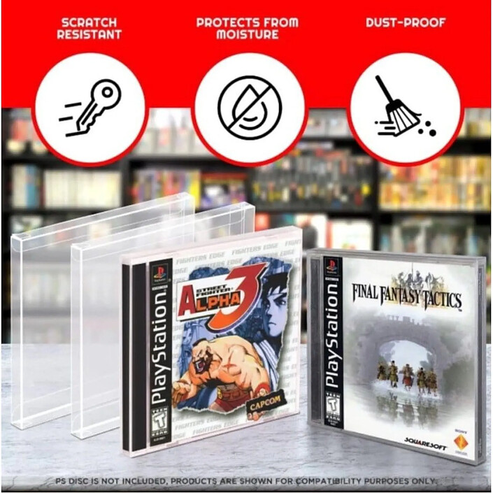 Acheter Evoretro - Pack 25 boîtes de protection en PET pour jeux PS1/Single CD/Dreamcast (Jewel Case) Games