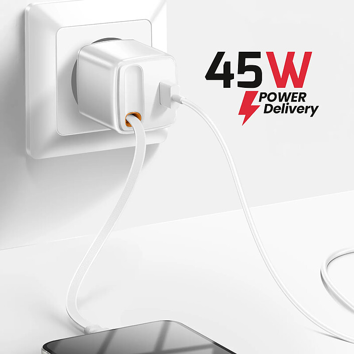 Acheter Swissten Chargeur Secteur USB-A 45W avec Câble Rétractable USB-C 0.75m Intégré Blanc
