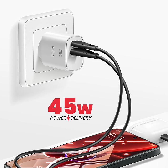 Acheter Swissten Chargeur USB-C 45W Power Delivery et USB-A Quick Charge 3.0 18W Blanc