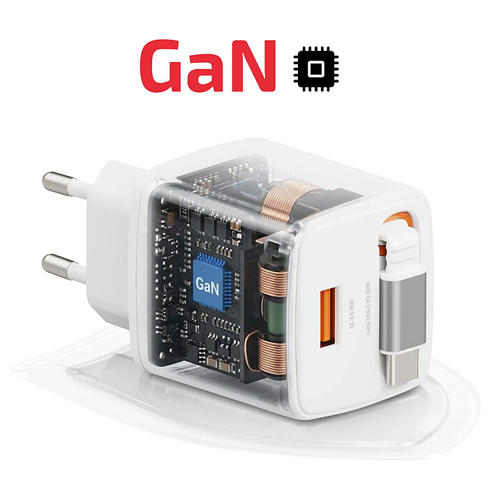 Swissten Chargeur Secteur USB-A 30W avec Câble Rétractable USB-C 0.75m Intégré Blanc pas cher