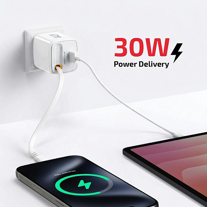 Acheter Swissten Chargeur Secteur USB-A 30W avec Câble Rétractable USB-C 0.75m Intégré Blanc