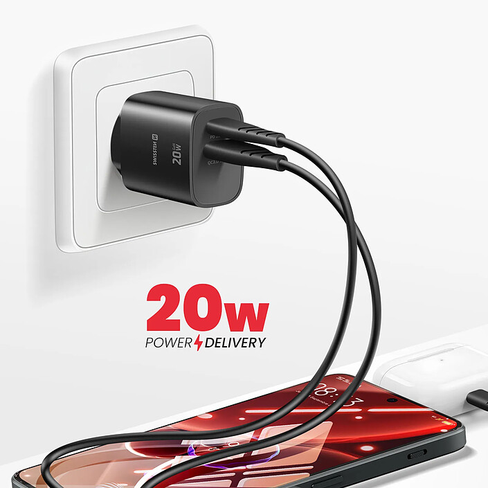 Acheter Swissten Chargeur USB-C 20W Power Delivery et USB-A Quick Charge 3.0 18W Noir