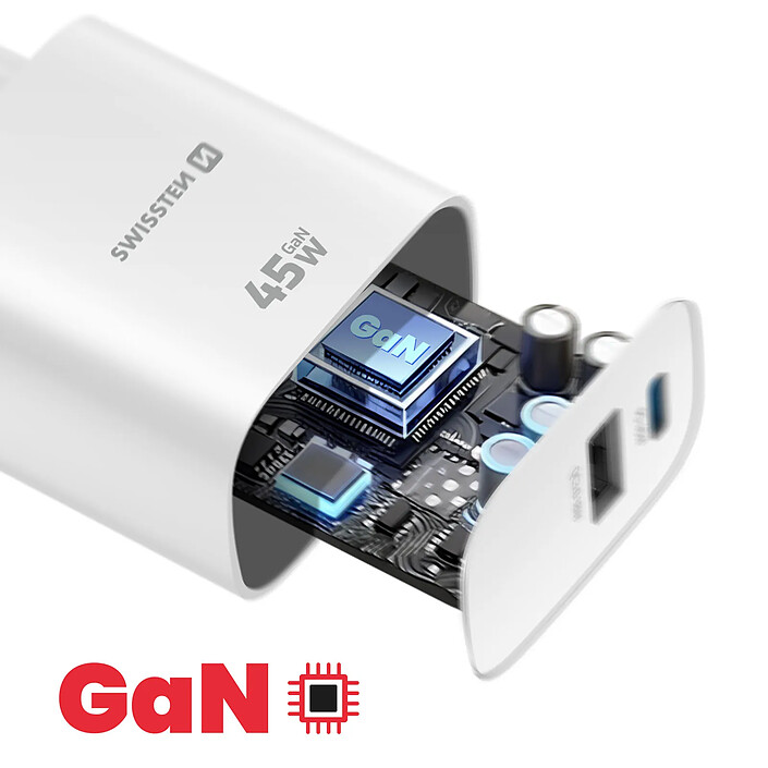 Swissten Chargeur USB-C 45W Power Delivery et USB-A Quick Charge 3.0 18W Blanc pas cher