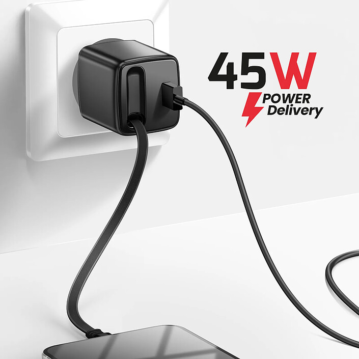 Acheter Swissten Chargeur Secteur USB-A 45W avec Câble Rétractable USB-C 0.75m Intégré Noir