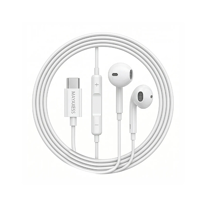 Mayaxess Écouteurs pour Galaxy A33 Filaires USB-C avec Micro intégré Blanc