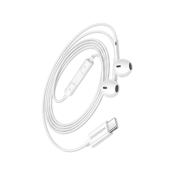 Mayaxess Écouteurs Filaires USB-C avec Microphone intégré pour Xiaomi Poco F7 Blanc