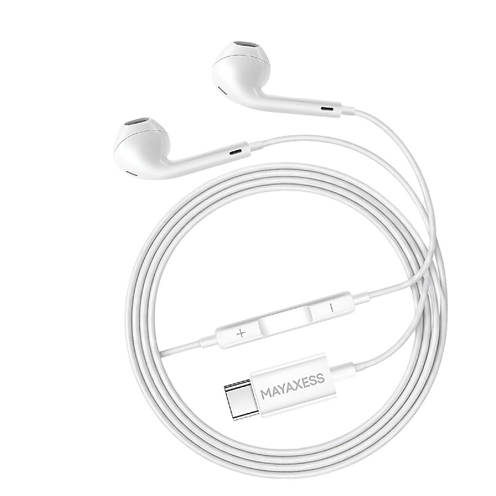Mayaxess Écouteurs Filaires pour Pixel 9a USB-C avec Micro intégré Blanc