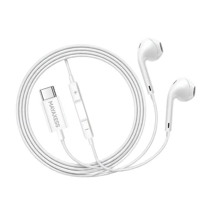 Mayaxess Écouteurs Filaires USB-C avec Micro intégré pour Pixel 7 Blanc