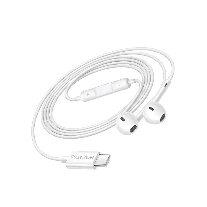 Mayaxess Écouteurs Filaires USB-C pour Xiaomi 14T Pro avec Micro intégré Blanc