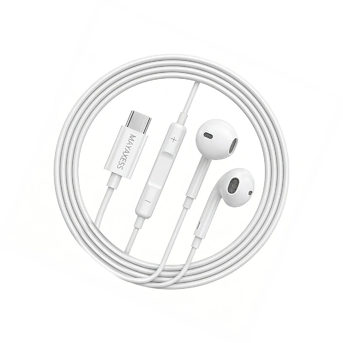 Mayaxess Écouteurs Filaires USB-C avec Micro intégré pour Samsung Galaxy A36 Blanc
