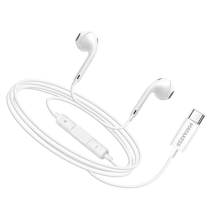 Mayaxess Écouteurs Filaires USB-C pour Galaxy A57 avec Microphone intégré Blanc