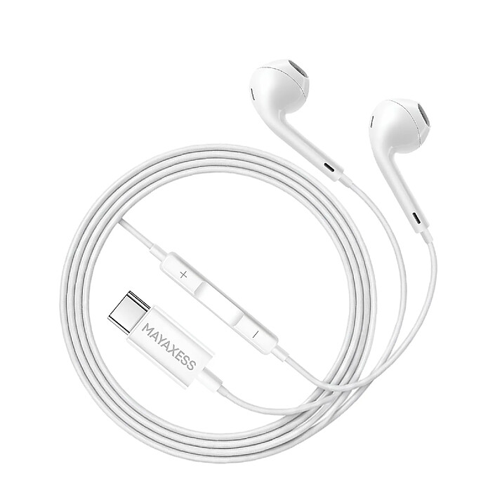 Mayaxess Écouteurs Filaires USB-C avec Micro intégré pour Pixel 8 Blanc