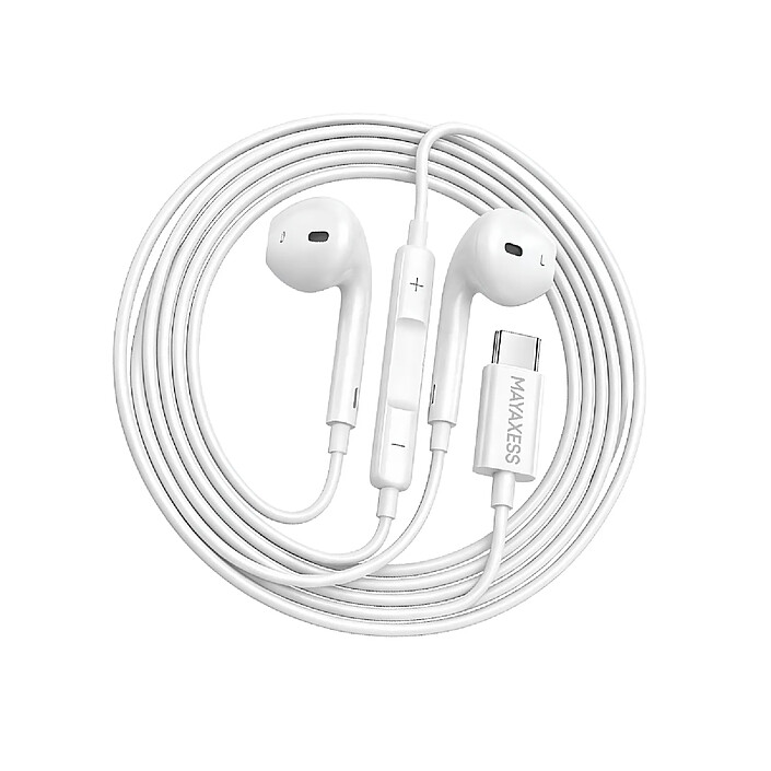Mayaxess Écouteurs Filaires USB-C pour Galaxy Z Fold 6 avec Micro intégré Blanc