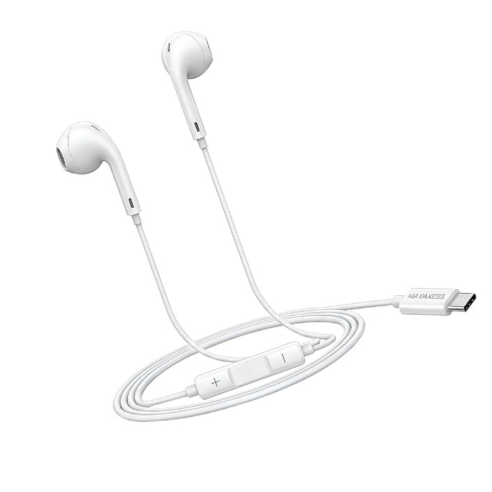 Mayaxess Écouteurs Filaires USB-C avec Micro intégré pour iPhone 16 / 16 Pro / 16 Pro Max / 16 Plus Blanc