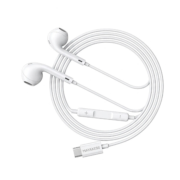Mayaxess Écouteurs Filaires USB-C avec Micro intégré pour iPhone 15 / 15 Pro / 15 Pro Max / 15 Plus Blanc