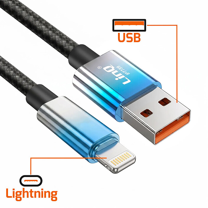 Avis LinQ Câble Lightning vers USB de Charge 15W avec Écran LED 1.2m Bleu
