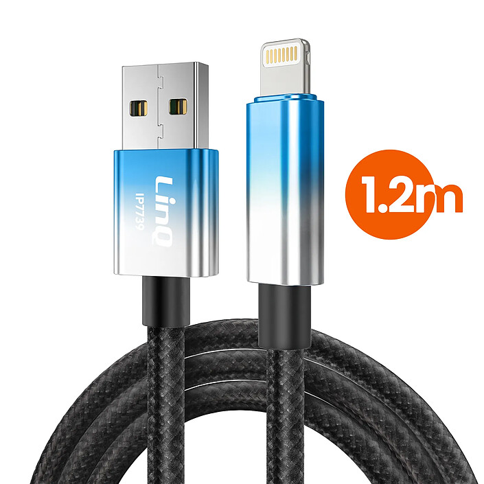 LinQ Câble Lightning vers USB de Charge 15W avec Écran LED 1.2m Bleu pas cher