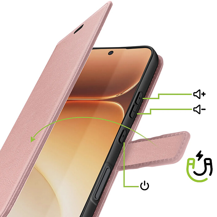 Avis Mayaxess Étui Portefeuille pour Honor 600 / 600 Pro avec Support Vidéo et Dragonne Rose gold