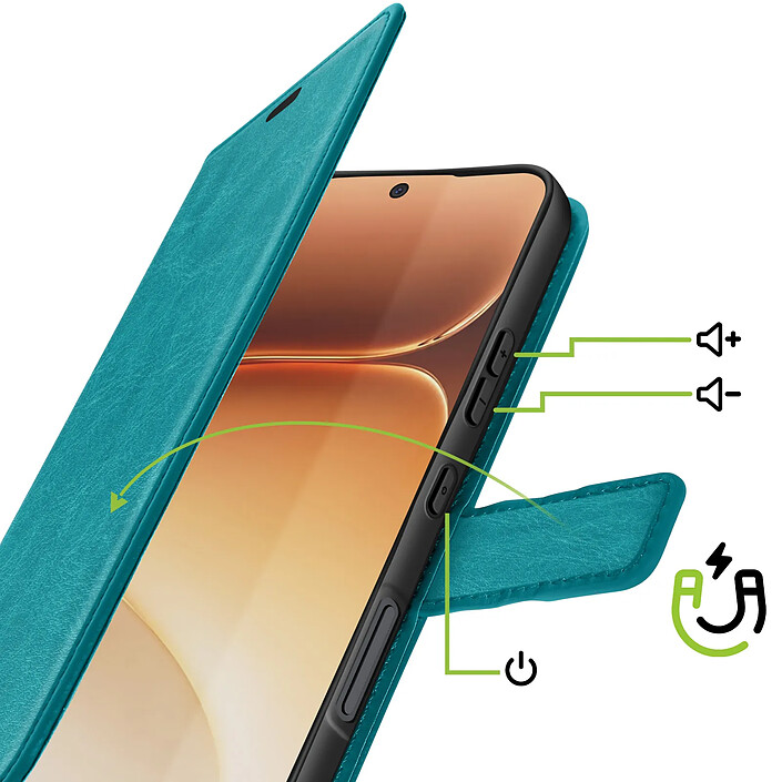 Avis Mayaxess Étui Portefeuille pour Honor 600 / 600 Pro avec Support Vidéo et Dragonne Turquoise