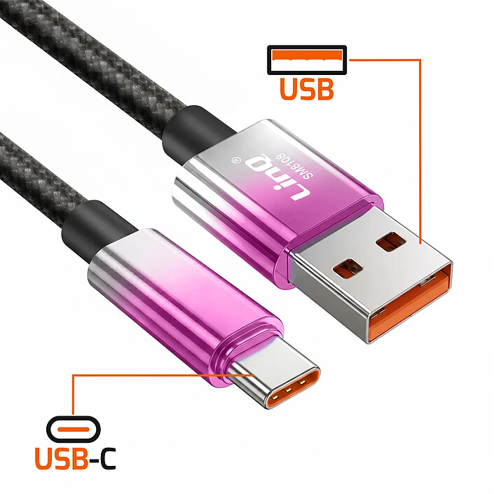 Avis LinQ Câble USB-C vers USB de Charge Rapide 48W avec Écran LED 1.2m Violet