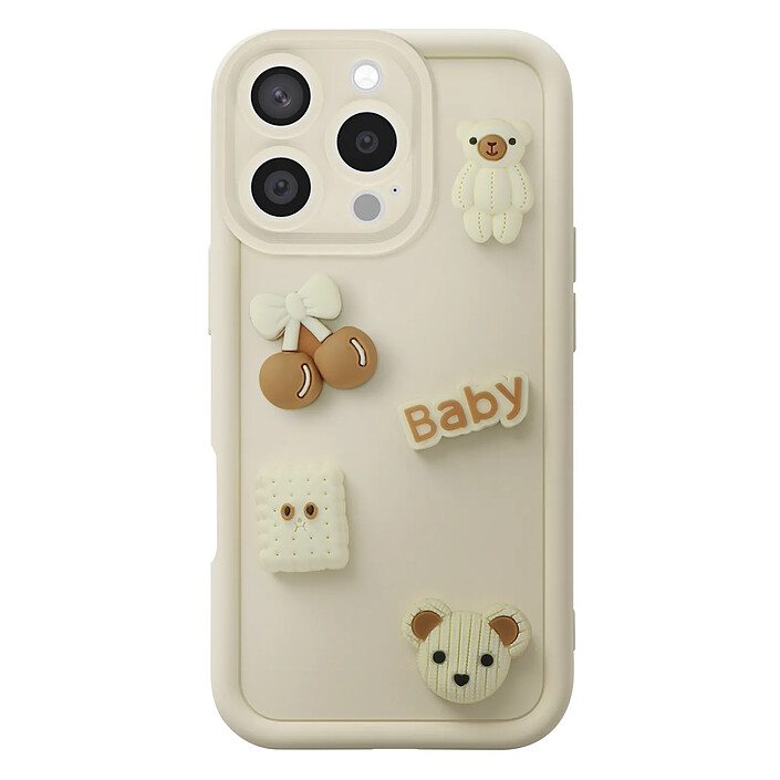 Avizar Coque pour iPhone 16 Pro avec Motifs Nounours Kawaii en 3D et Contour Surélevé
