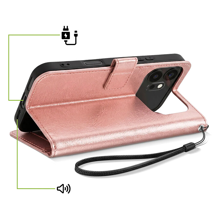 Acheter Mayaxess Étui Portefeuille pour Honor 600 / 600 Pro avec Support Vidéo et Dragonne Rose gold