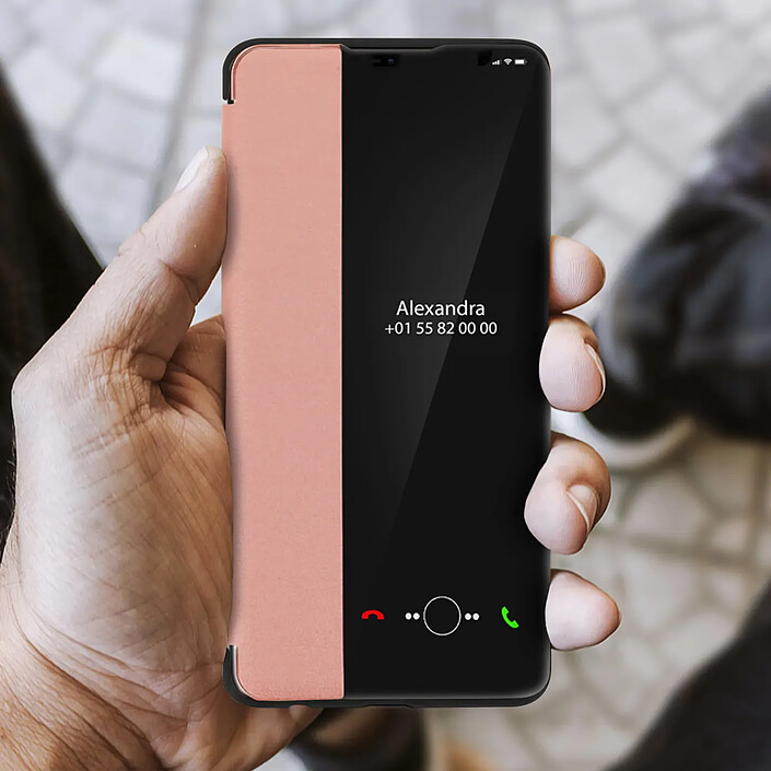 Avis Étui Folio pour Huawei P30 avec Grande Fenêtre de Visualisation Rose champagne
