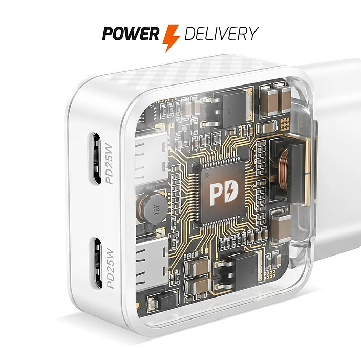 LinQ Chargeur Secteur Universel Double Port USB-C 25W Power Delivery Blanc pas cher