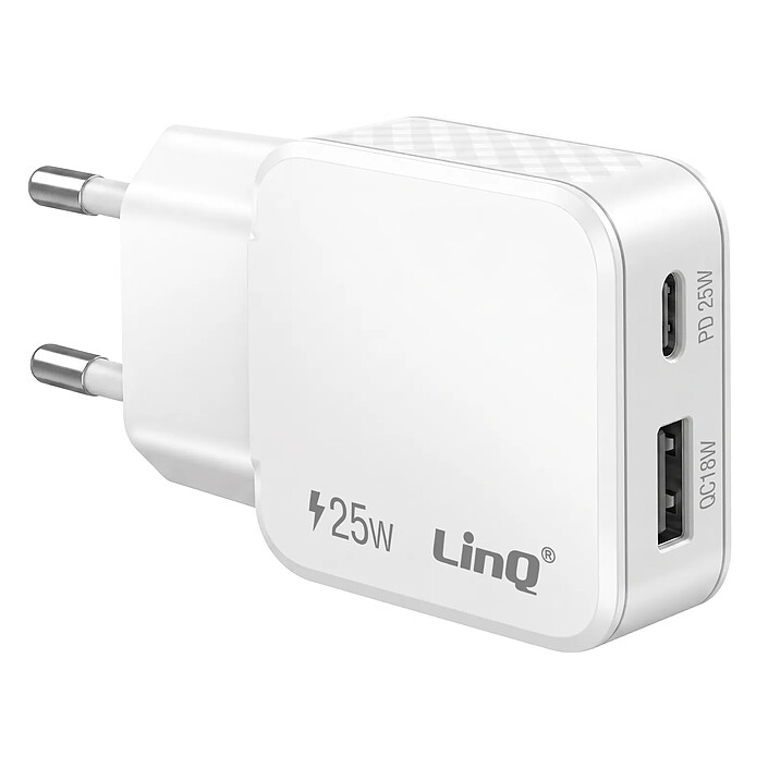 LinQ Chargeur Secteur Universel avec USB-C Power Delivery et USB-A QC 3.0 Blanc