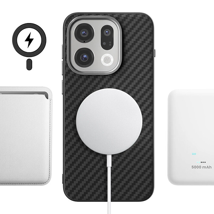 Abeel Coque pour Oppo Find X9 Compatible MagSafe / Qi2 Texturée Fibre de Carbone 6D Noir pas cher