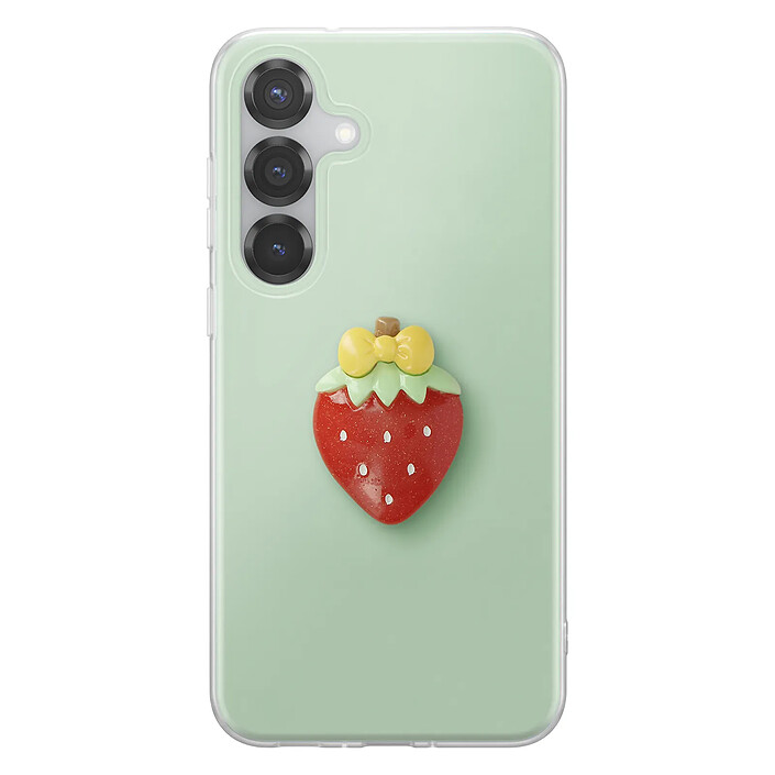 Avizar Coque pour Galaxy S24 / S25 avec Motif Fraise en Relief 3D et Contour Surélevé