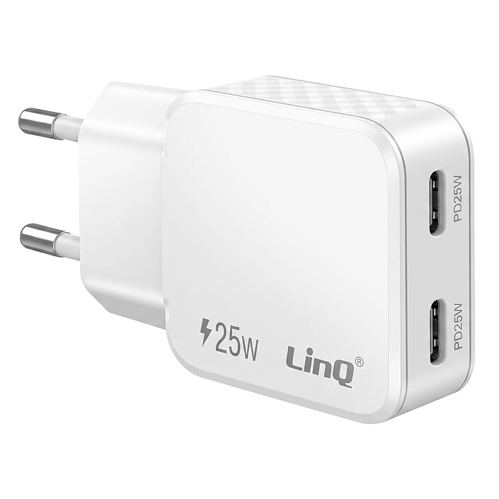 LinQ Chargeur Secteur Universel Double Port USB-C 25W Power Delivery Blanc